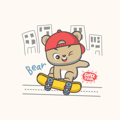 Cute animal vector playing skateboard on the city street. Fun and energetic urban scene.

