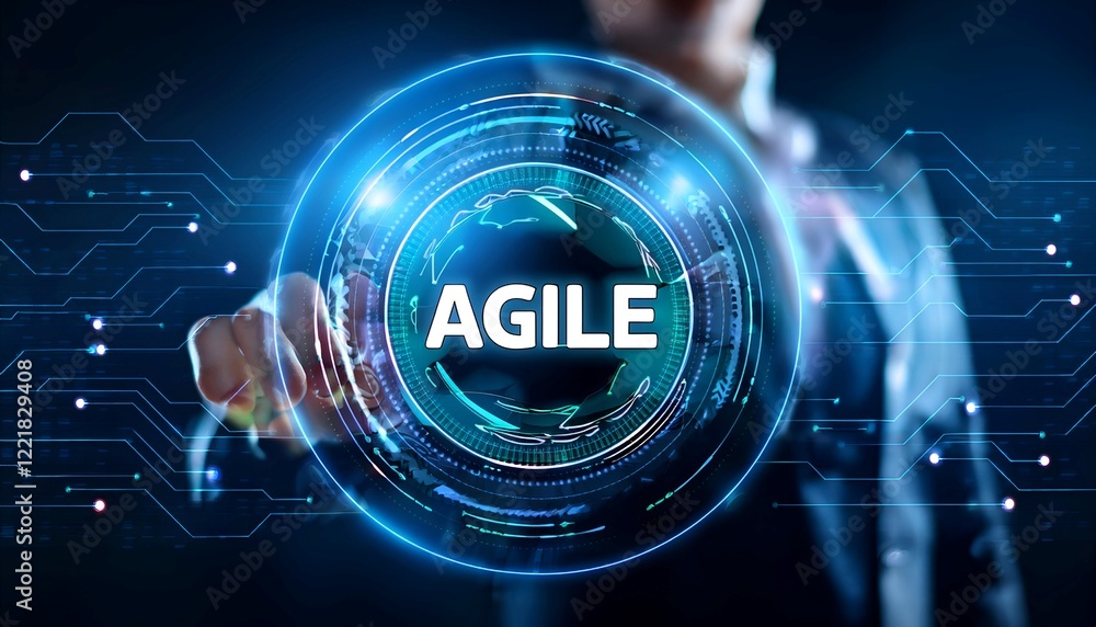 Poster agile development methodology concept on virtual screen. technology concept new agile, development, 