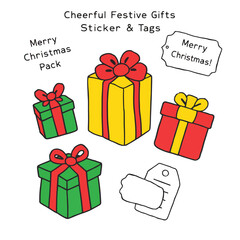 Cheerful Festive Gifts Sticker Pack with Ribbons and Tags