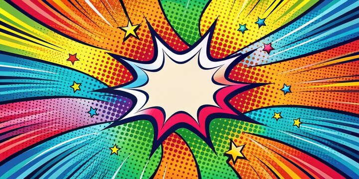 Vibrant Comic Book Style Background with Dynamic Radial Lines and Speech Bubble
