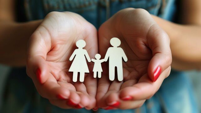 Hands holding paper figures representing family, showcasing love, unity, and togetherness in parenting and nurturing relationships