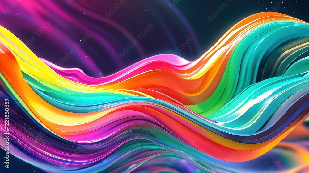 Poster vibrant abstract waves flow in a colorful display, perfect for dynamic backgrounds or creative desig