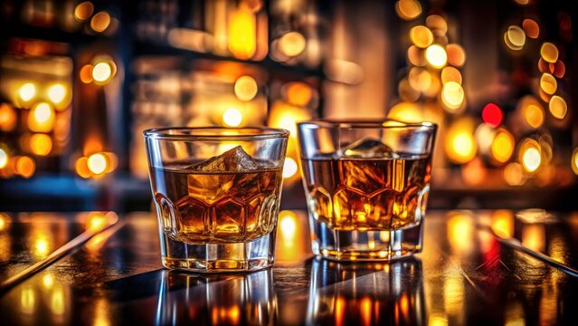 Low Light Whiskey Photography: Two Shot Glasses, Dark Ambiance, Dramatic Lighting