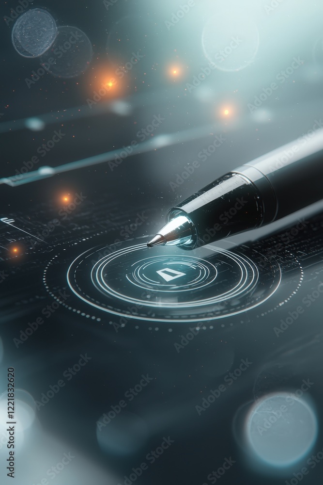 Poster virtual document signing represented by glowing animations.