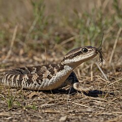Fototapeta premium Striking Action of Eastern Diamondback Rattlesnake Hunting in Natural Habitat