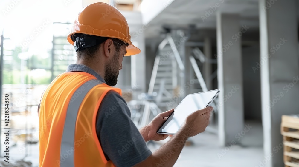 Poster warehouse workers checking inventory using a digital tablet.