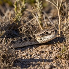 Fototapeta premium Western Diamondback Rattlesnake Camouflaged in Desert Underbrush