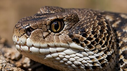 Obraz premium Close-Up Portrait of Western Diamondback Rattlesnake with Rattle and Flicking Tongue