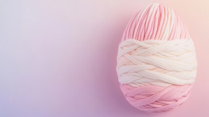 Fototapeta premium Colorful yarn Easter egg on pink gradient background. Handmade Easter day decoration.