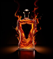 Whiskey bottle on fire