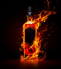 Whiskey bottle on fire