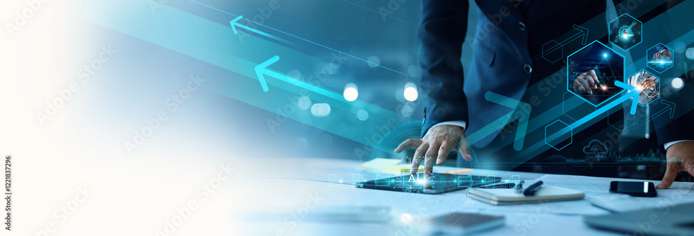 Leinwandbilder .business development to success and growth on new era, ai enhances business efficiency in data and 