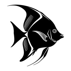 Obraz premium Moorish idol fish silhouette illustration black white vector