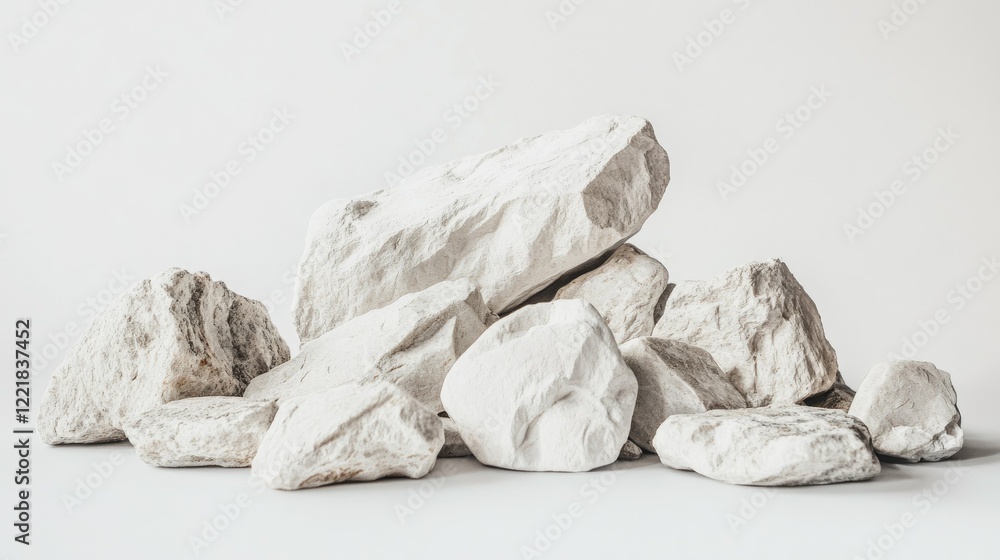Poster a collection of natural white rocks piled together on a clean surface showcasing unique textures and