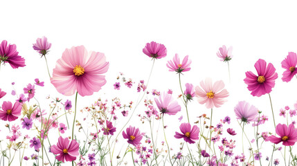 Pink Cosmos Floral Border: Delicate pink cosmos flowers in full bloom create a vibrant, romantic border, perfect for adding a touch of springtime elegance to any design.
