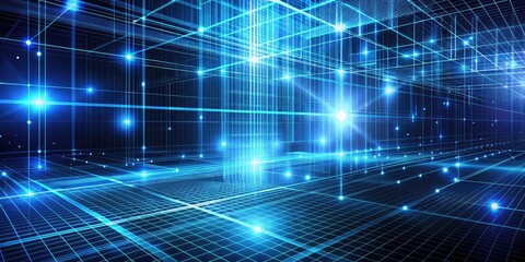 Obraz premium Futuristic Blue Glowing Grid Abstract Background - Digital Technology Innovation Image