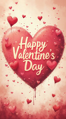 vertical postcard with text Happy Valentine's Day, screensaver, wallpaper