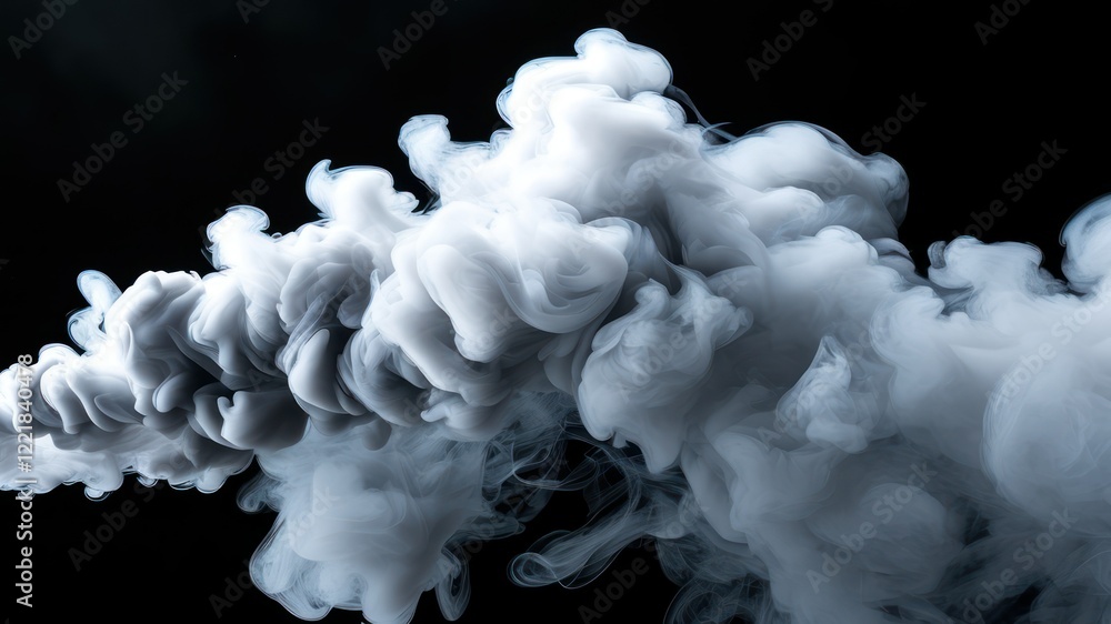 Poster ethereal smoke swirls dramatically against a black background, creating an abstract and atmospheric 