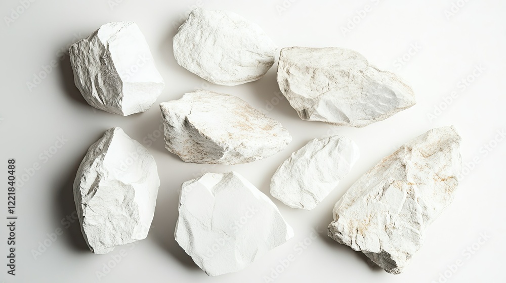 Poster various white rocks and stones displayed on a light background for natural texture and material conc