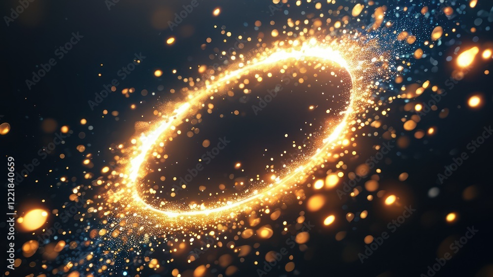 Poster vibrant abstract design featuring luminous sparkles in a circular shape, suitable for creative and f
