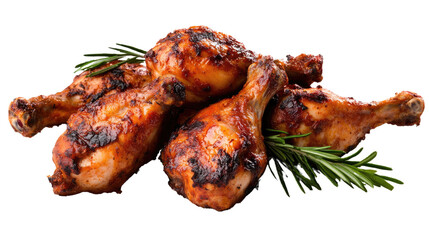 Grilled Chicken Drumsticks: A mouthwatering close-up of perfectly grilled chicken drumsticks, glistening with savory juices, and adorned with fresh rosemary sprigs, ready to tantalize taste buds. 