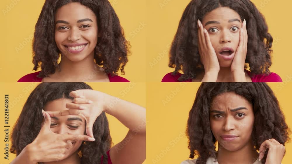 Poster a diverse group of individuals displays vivid emotions and gestures against a bright yellow backgrou