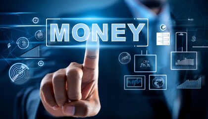 Naklejka premium Businessman pressing high tech type of modern Money button money, business, businessman, buttons, 