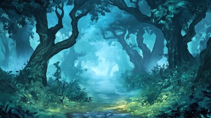 Fototapeta premium Enchanted Forest Path: A Digital Painting of a Mystical Woodland Trail