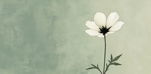 Fototapeta premium Elegant White Flower on Sage Green Background