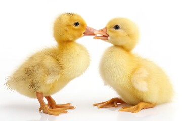 Two Playful Ducklings Interacting on a Soft White Background for Educational Content