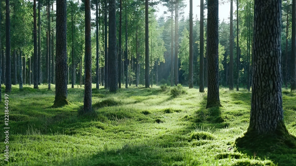 Poster sunlit forest path