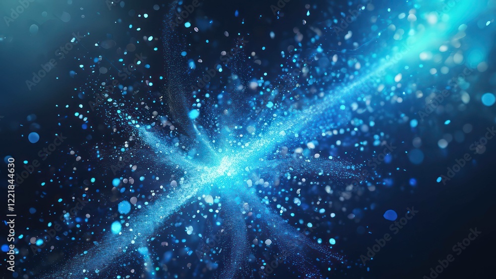 Poster abstract blue light particles creating a sparkling effect, ideal for backgrounds and digital art