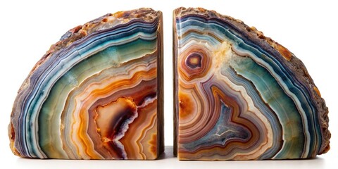 Stunning Agate Stone Bookends Isolated on Transparent Background, Perfect for Home Decor, Office Accessories, and Unique Gifts - Macro Photography Showcase