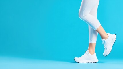 Active Lifestyle of Young Woman in White Leggings and Sneakers
