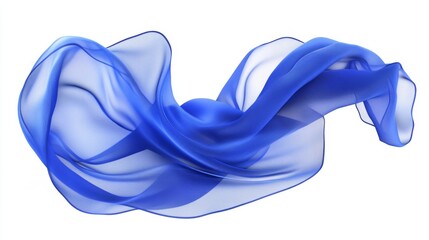 Obraz premium Blue silk fabric floating in the air on a white background wallpaper photo background. 