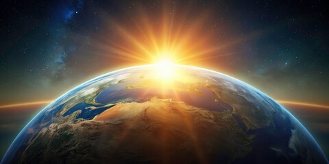 Obraz premium Sunrise Earth Minimalist Photography - Stunning Planet View, Rising Sun, Horizon, Space, Celestial