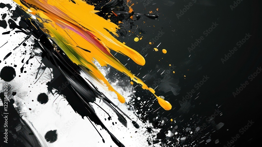 Poster vibrant splash of colors creating dynamic abstract art with striking contrasts and textures