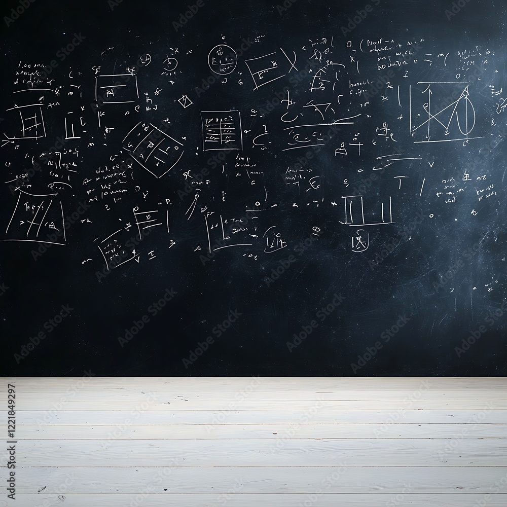 Poster black chalkboard with mathematical formulas and sketches