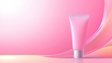 Pink Cosmetic Cream Tube on Soft Pink Background with Smooth Curves