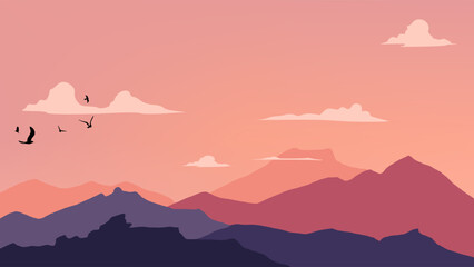 sunset over mountains, landscape vector for background