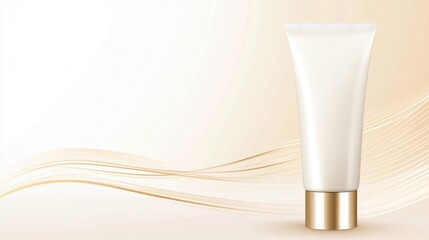 Elegant White Cosmetic Tube on Soft Pastel Background with Flowing Lines