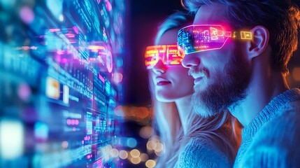 futuristic couple, metaverse, neon glasses - metaverse