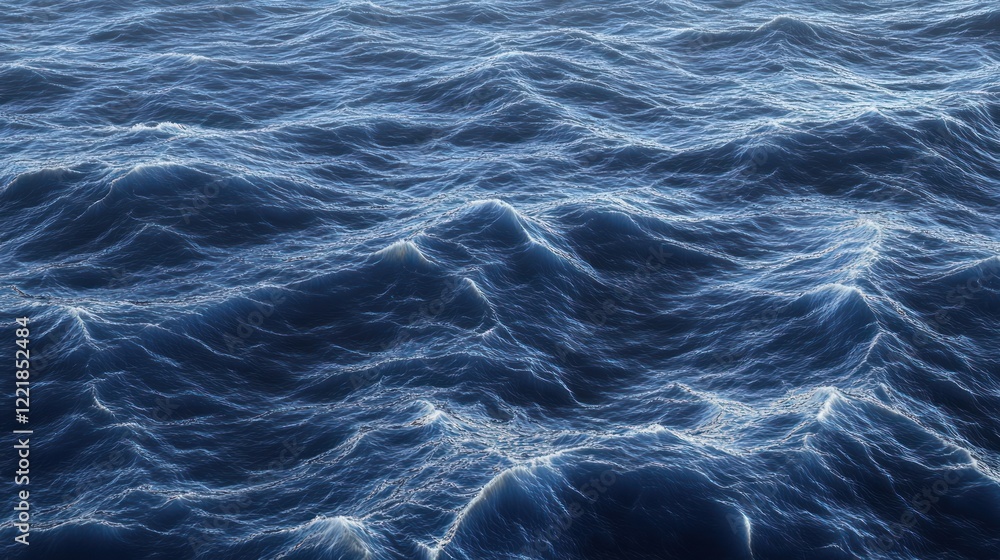 Poster a mesmerizing view of ocean waves with dark blue hues creating a rhythmic pattern