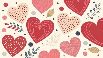 Abstract illustration of hearts and dots on light beige background. Valentine's Day celebration concept

