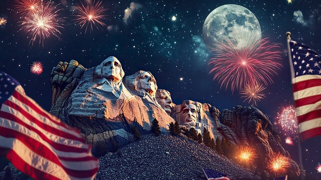 Mount Rushmore with Fireworks on Presidents' Day, Presidents' Day
