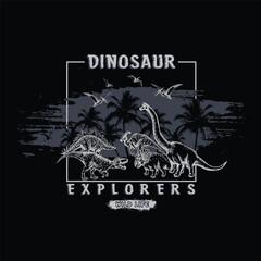 Cute vector dinosaur living in the wild, surrounded by nature and greenery
