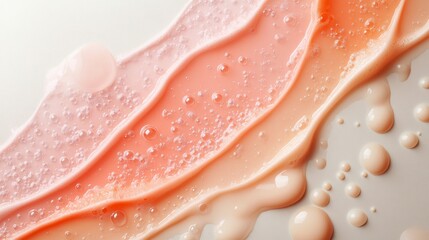 Fototapeta premium Abstract image of bubbly peach and pink cosmetic lotion