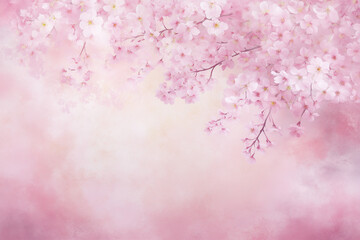 桜の枝が淡いピンクの柔らかな背景に映える春の情景