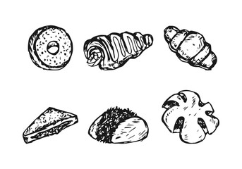 Vector bakery pastry bread food doodle cartoon drawing illustration vector.