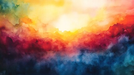 Naklejka premium Vibrant watercolor clouds radiate warm sunlight joyful energy. AI Generated